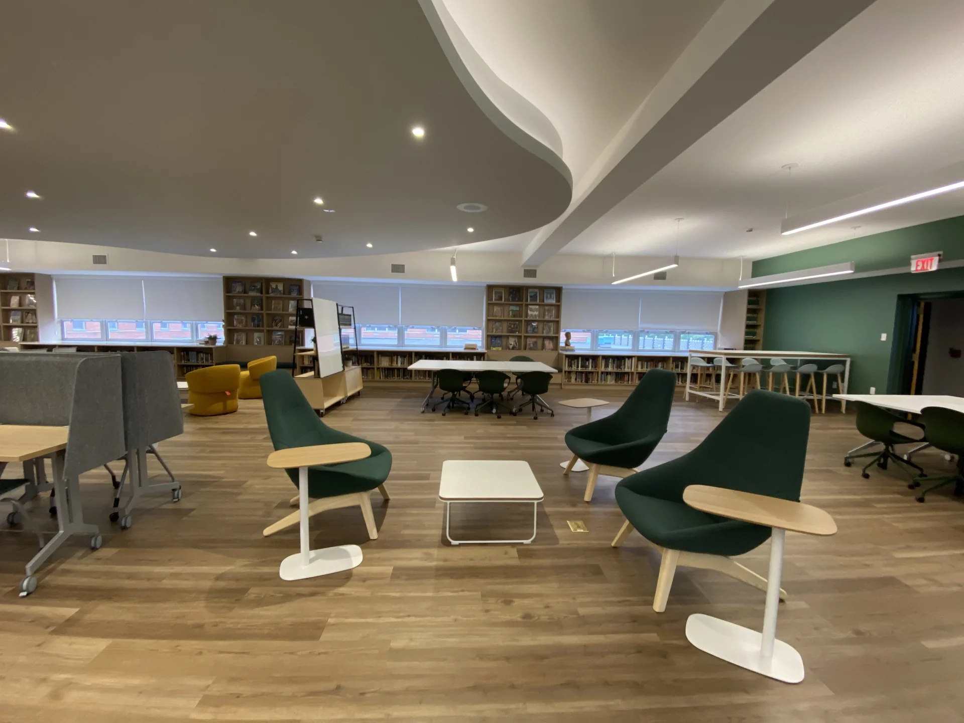 student work desks in library